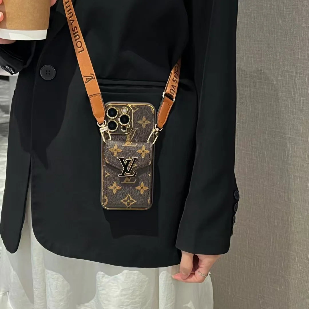 電気メッキの大きなロゴカードホルダー iPhone用クロスボディケース