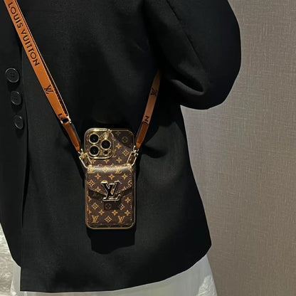 電気メッキの大きなロゴカードホルダー iPhone用クロスボディケース