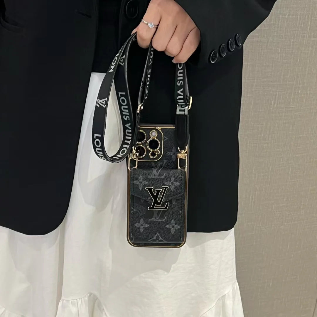 電気メッキの大きなロゴカードホルダー iPhone用クロスボディケース